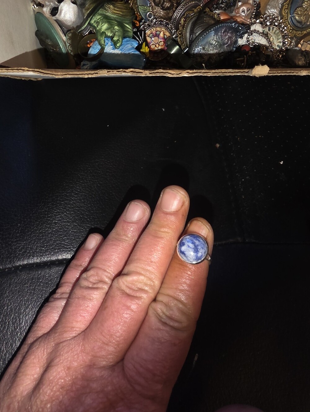 Blue sodalite or lapis lazuli Cabochon On Silver Tone Adjustable Ring